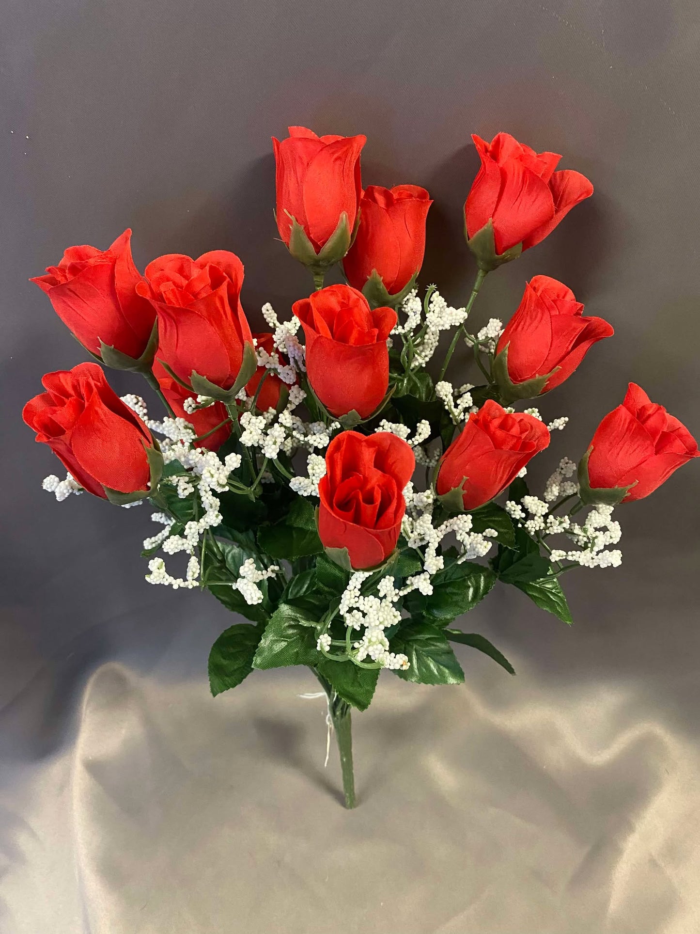 Red Roses with Baby Breath Permanent Botanicals