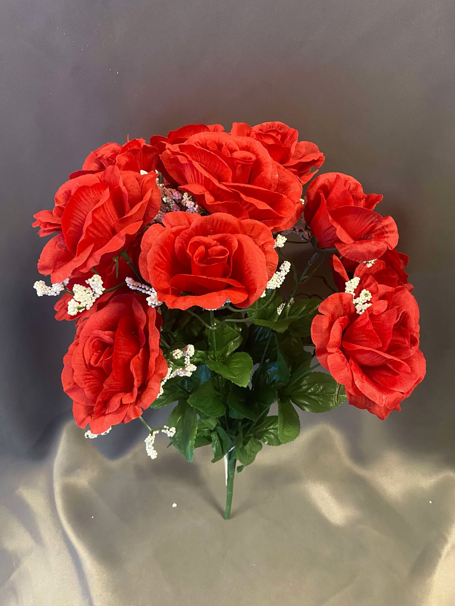 Red Roses with Baby Breath Permanent Botanicals