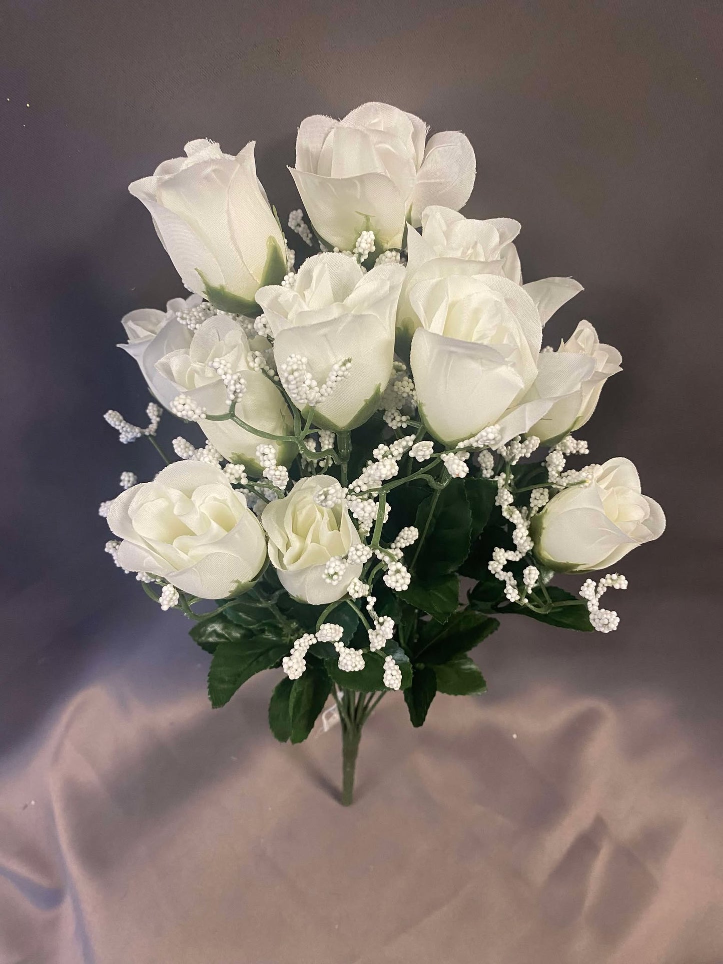 White Roses with Baby Breath Permanent Botanicals
